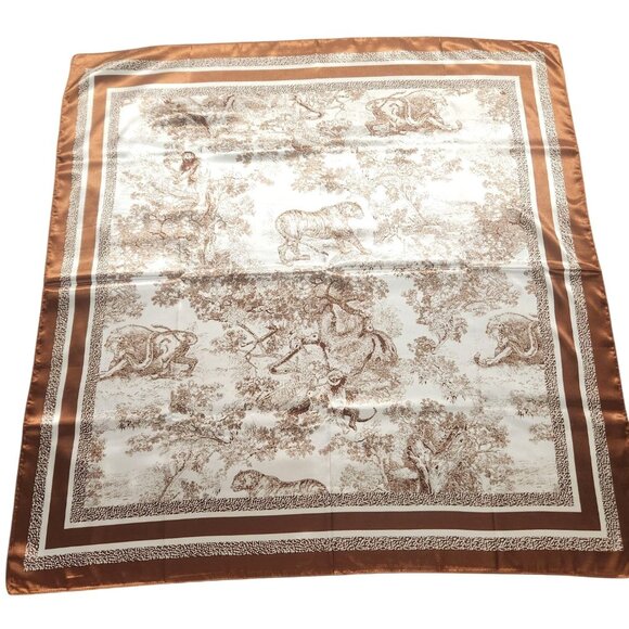 Scarf Brown & Beige Animal Wildlife Print Luxury Large 35" Square Accessory - Picture 1 of 15